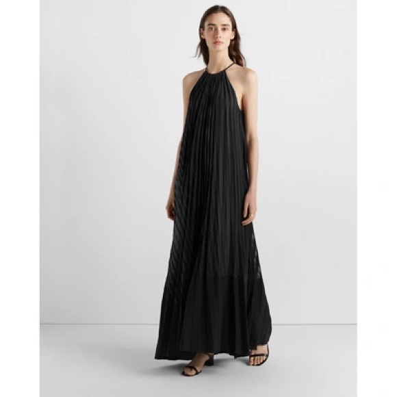 CLUB MONACO Burnout Pleated Maxi Dress Black Size 8 - Picture 3 of 13